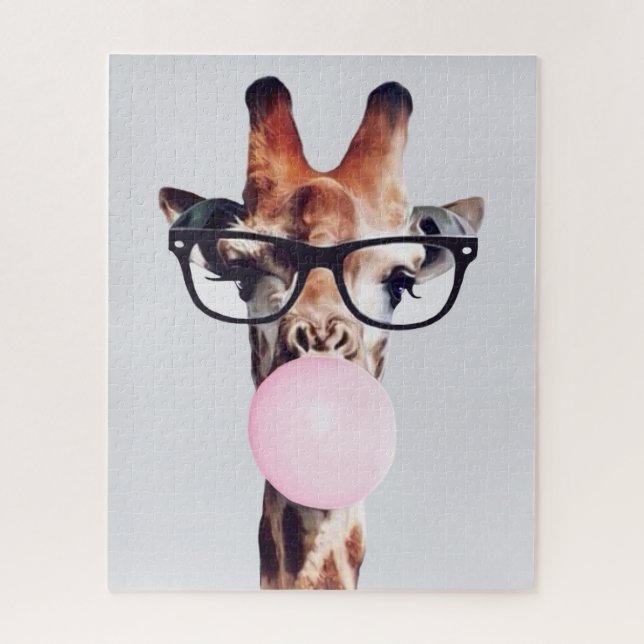 PUZZLE GIRAFFE PORTANT DES VERRES SOUFFRANT UN BUBBLEGUM  (Vertical)
