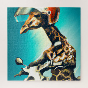 Puzzle Giraffe portant un casque sur moto Art moderne AI