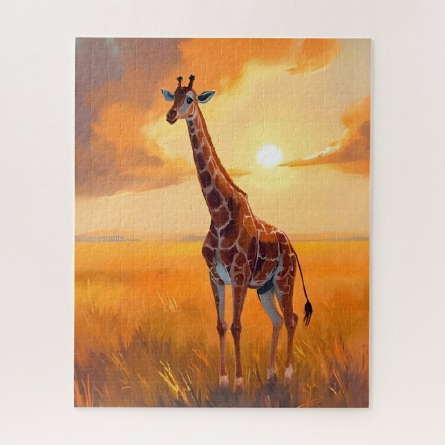 Puzzle Giraffe Safari Sunset Animal Painting (Vertical)