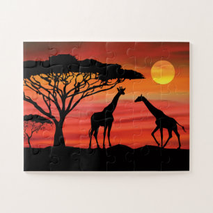 Puzzle Giraffes Coucher de soleil africain