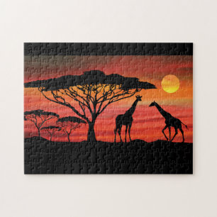 Puzzle Giraffes dans un coucher de soleil du Serengeti