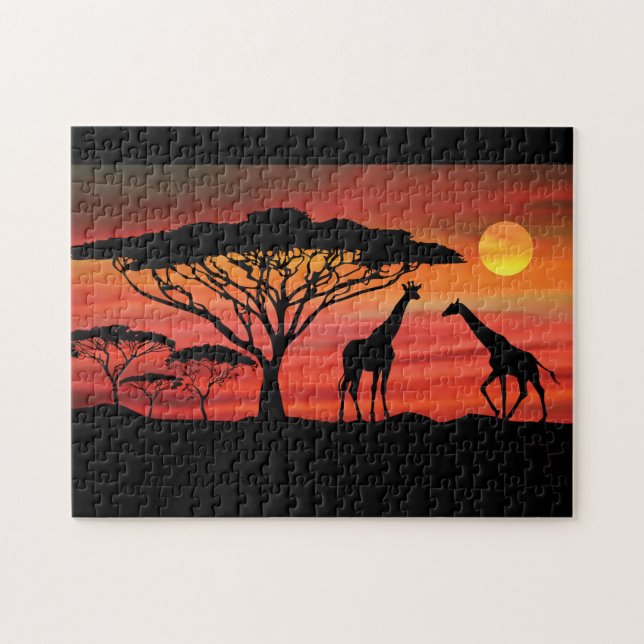 Puzzle Giraffes dans un coucher de soleil du Serengeti (Horizontal)