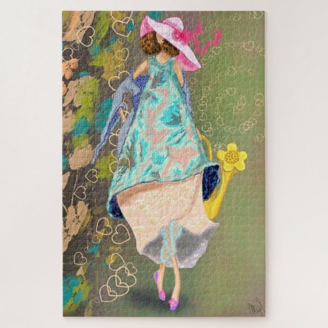 Puzzle Girl Love Spring Flowers Drawing Fantasy Fairytale (Vertical)