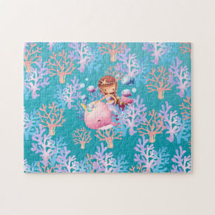 Puzzle Girl mermaid Unicorn sous le dégradé de l'arc-en-c