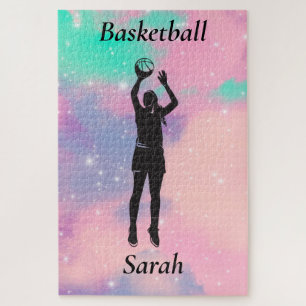 Puzzle Girls Basketball With Watercolor background