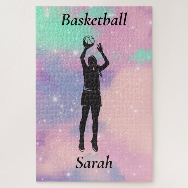 Puzzle Girls Basketball With Watercolor background (Vertical)