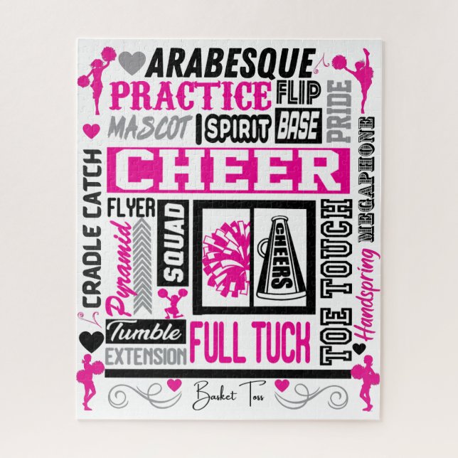 Puzzle Girls Cheerleading Typography in Black and Pink  (Vertical)