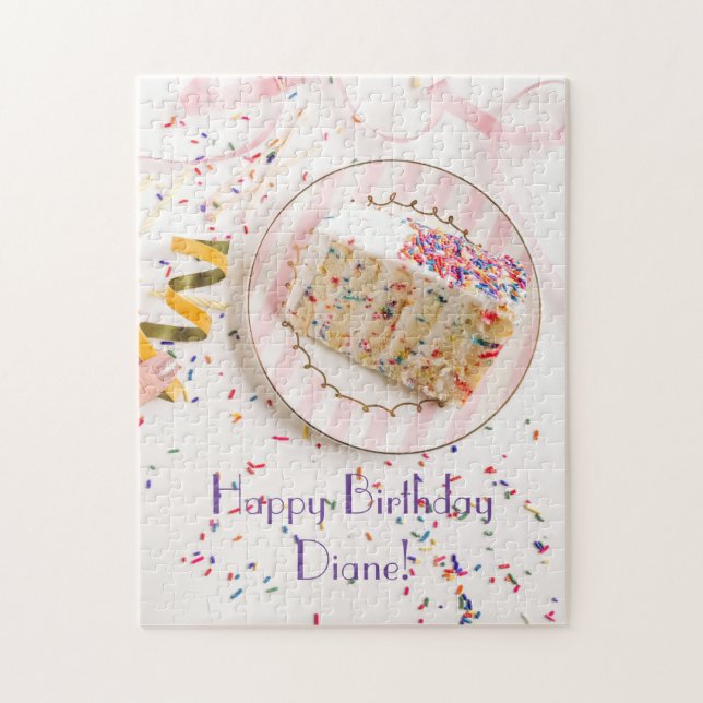 Puzzle Girls Sparkly Sprinkles White Birthday Cake (Vertical)