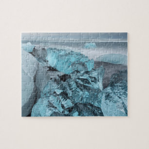 Puzzle Glace bleue sur la plage, paysage marin, Islande