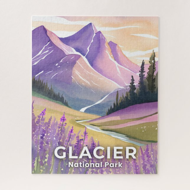 Puzzle Glacier National Park | Spring Lavender Watercolor (Vertical)