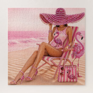 Puzzle Glam Chic Classeuse Rose Flamant Tropical Beach
