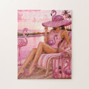 Puzzle Glam Chic Classeuse Rose Flamant Tropical Beach