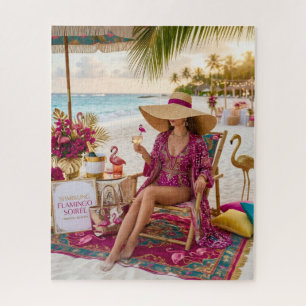 Puzzle Glam Chic Dame Thème Flamant Tropical Beach