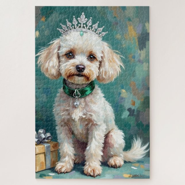 Puzzle Glamorous White Poodle Princess Christmas Art (Vertical)