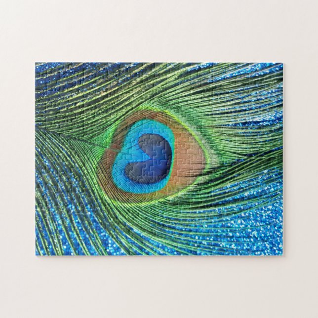 Puzzle Glittery Blue Peacock Feature Encore Vie (Horizontal)