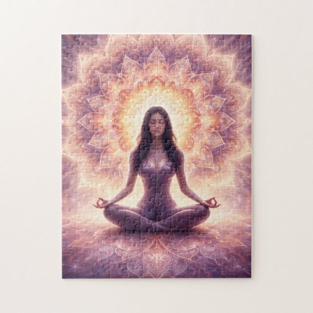 Puzzle Glowing Mandala Meditation Woman Custom Name       (Vertical)