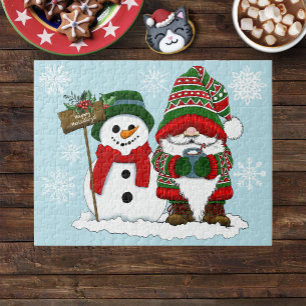 Puzzle Gnome de Noël cosy Bonhomme de neige Vacances d'hi