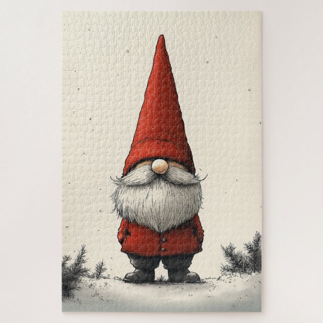 Puzzle Gnome d'hiver joyeux en Casquette rouge (Vertical)