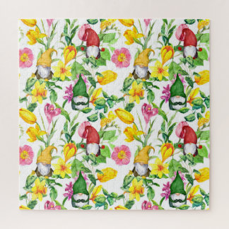 Puzzle gnomes scandinaves : aquarelle fleurie printanière