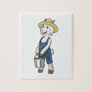 Puzzle Goat as Farmer with Bucket