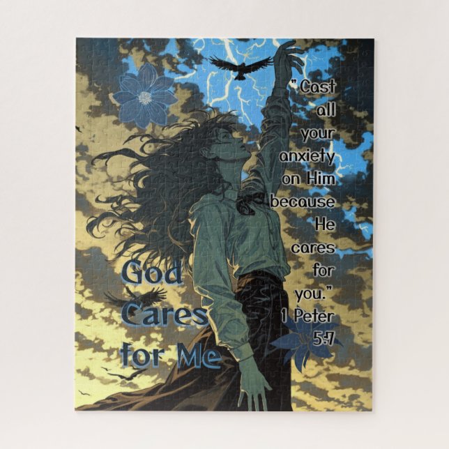 Puzzle God Cares for Me - Christian Vintage Retro Anime (Vertical)