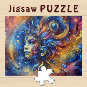 Puzzle Goddess Head blue Feather in Hair Août -