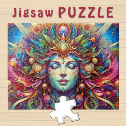 Puzzle Goddess Head cheveux colorés fermés Yeux mai -