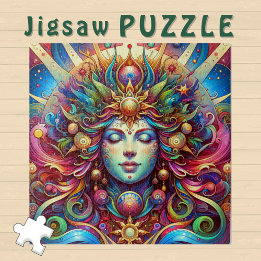 Puzzle Goddess Head cheveux colorés fermés Yeux mai -