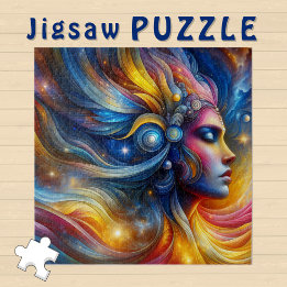 Puzzle Goddess Head Cosmic Cheveux fermé Yeux Juin -