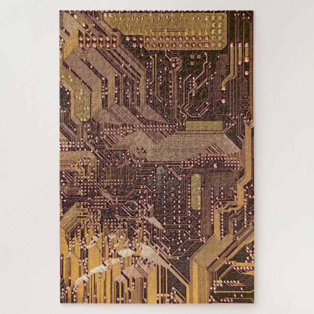 Puzzle Gold Cyber Circuit Board Tech Art Electronique (Vertical)