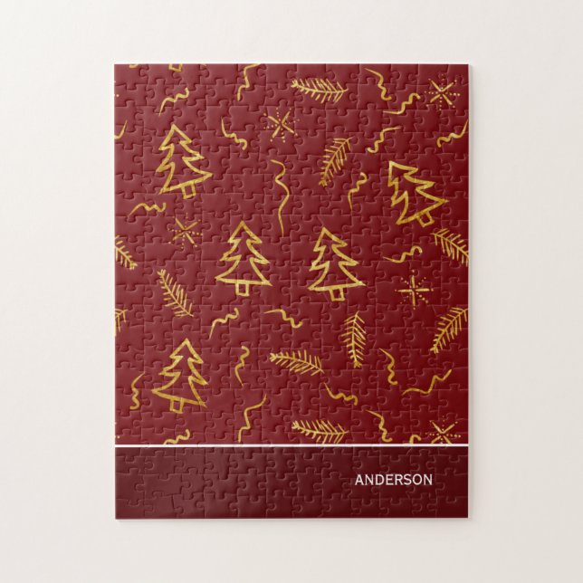 Puzzle Gold Foil Noël Arbre Motif Red Holiday (Vertical)