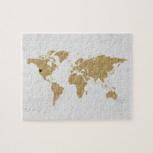Puzzle Gold Foil World Map Custom Moveable Heart Location