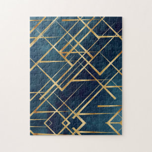 Puzzle Gold Geometric Blue Design