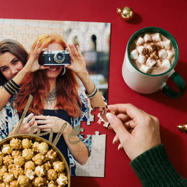 Puzzle Gold Love Brush Script Overlay Couple Photo Memory (Gold Love Brush Script Overlay Couple Photo Memory Jigsaw Puzzle)