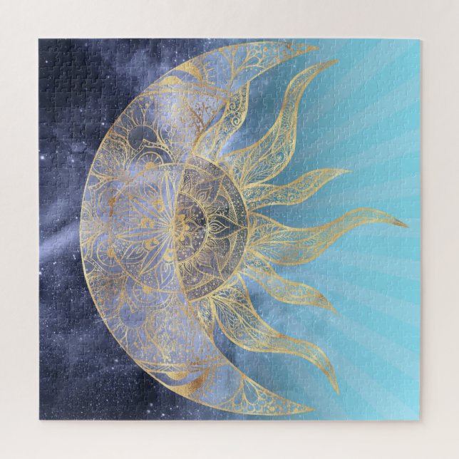 Puzzle Gold Moon Sun Mandala Celestial Design (Vertical)