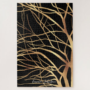 Puzzle Gold Tree Silhouette Minimum Black Design