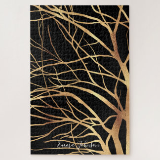 Puzzle Gold Tree Silhouette Minimum Black Design