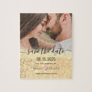 Puzzle Gold Wedding Enregistrer La Date Invitation