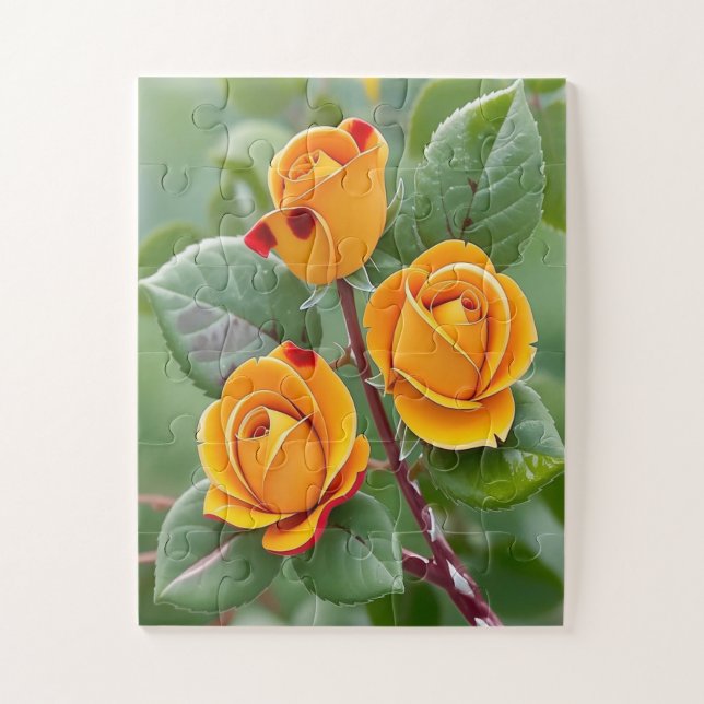 Puzzle Golden Bloom Trio | Rose Botanique Jaune  (Vertical)