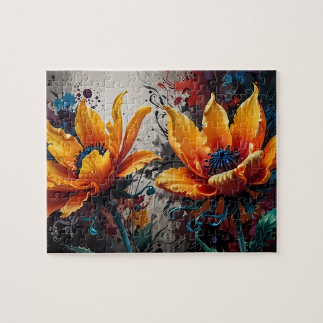 Puzzle Golden Bloom : Vivid Yellow Flower Duo (Horizontal)
