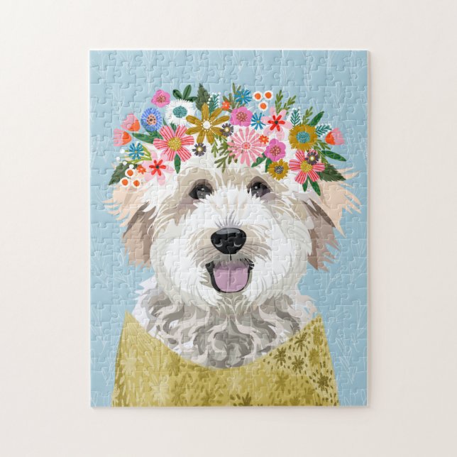 Puzzle Golden Doodle Dog Flower Crown (Vertical)