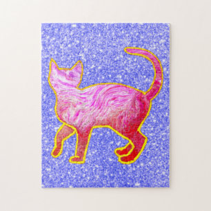 Puzzle Golden Glittery doublée Chat rose Abstrait