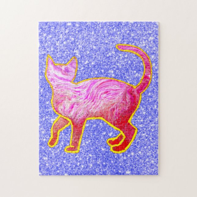 Puzzle Golden Glittery doublée Chat rose Abstrait (Vertical)