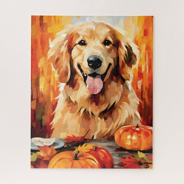 Puzzle Golden Retriever Automne Thankgiving (Vertical)