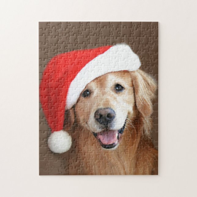 Puzzle Golden retriever avec le casquette de Père Noël (Vertical)