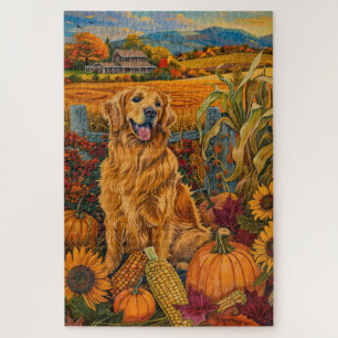 Puzzle Golden Retriever Chien Automne Harvest Thankgiving