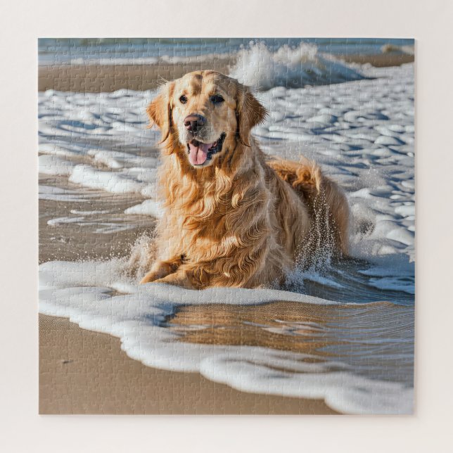 Puzzle Golden Retriever Dans La Vague De Plage (Vertical)
