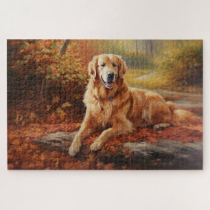 Puzzle Golden Retriever dans les feuilles d'automne qui t