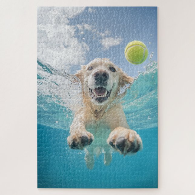 Puzzle Golden Retriever Diving Tennis Ball Sous l'eau (Vertical)