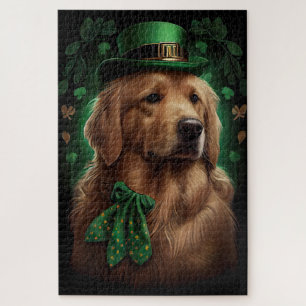 Puzzle Golden Retriever Dog in St. Patrick's Day